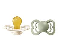 BIBS Supreme Paquete de 2 chupetes. Libre de BPA, Tetina con forma simétrica/Fisiológica. Látex natural, Hecho en Dinamarca. 0+ meses (Paquete de 2), Ivory/Sage