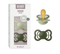 BIBS Supreme Paquete de 2 chupetes. Libre de BPA, Tetina con forma simétrica. Látex natural, Hecho en Dinamarca. 6+ meses (Paquete de 2), Sage/Hunter Green