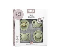 BIBS Try-it Chupete, 0-6 meses, 4-pack, tetinas variadas, Sage | Varios tipos de tetina | Látex de caucho natural & silicona | Talla 1 | Sin BPA | Fabricado en Dinamarca | Alta aceptación