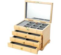 BIBTOO Caja de Madera Maciza for Anillos, joyero de Estilo Chino, con Cerradura, for Guardar Pendientes, Collares y Relojes, Regalo de Boda, Sencilla, Multicapa, for el hogar(2,2)