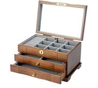 BIBTOO Caja de Madera Maciza for Anillos, joyero de Estilo Chino, con Cerradura, for Guardar Pendientes, Collares y Relojes, Regalo de Boda, Sencilla, Multicapa, for el hogar(1,1)