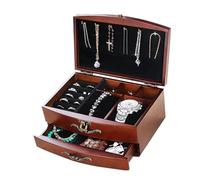 BIBTOO Estuche de Madera for Guardar Joyas, joyero Vintage Macizo con cajones for Anillos, Pulseras, Relojes, Collares, Pendientes y Accesorios.