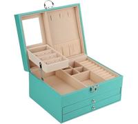 BIBTOO Exquisita Caja de Almacenamiento de Joyas de Cuero PU de Gran Capacidad, diseño Multicapa con Cerradura y Llave, Ideal for Uso doméstico y de Viaje.(2)