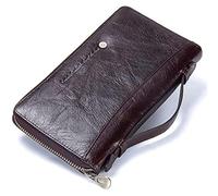 BIBTOO Exquisite Multifunction Wallets Men's Genuine Leather Purses Card Holder Long Zip Around Travel Billfold Fashion Passport Case Clutch Wallets(Coffee)