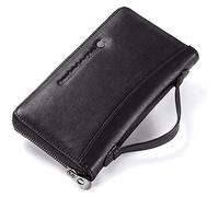 BIBTOO Exquisite Multifunction Wallets Men's Genuine Leather Purses Card Holder Long Zip Around Travel Billfold Fashion Passport Case Clutch Wallets(Black)