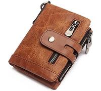 BIBTOO Exquisite Retro Mini Wallets with Zipper Pocket Men Genuine Leather Purses Large Capacity Fashion Cow Leather Billfold Pocket Organizer Wallets(Coffee)