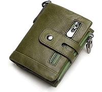 BIBTOO Exquisite Retro Mini Wallets with Zipper Pocket Men Genuine Leather Purses Large Capacity Fashion Cow Leather Billfold Pocket Organizer Wallets(Green)