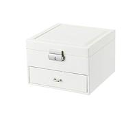 BIBTOO Joyero Cortex con cajón con Cerradura, Caja for Guardar Joyas y cosméticos, Estuche con Espejo, Organizador de exhibición extraíble for Anillos, aretes, Collares y Pulseras.