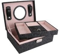 BIBTOO Joyero de 2 Capas, Organizador Multifuncional de Cuero con asa, Organizador de Collares, Caja de Almacenamiento de Joyas, Organizador de Joyas(1)