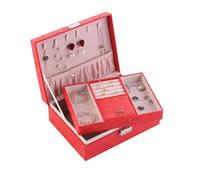BIBTOO Joyero de Cuero sintético con 2 Capas y Cerradura for Guardar Pendientes, Anillos, Collares y Joyas.