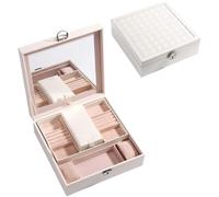 BIBTOO Joyero de Estilo Europeo de PU con Estuche for cosméticos Desmontable y pequeño joyero.(White)