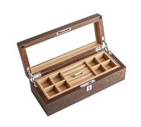 BIBTOO Joyero de Madera de 2 Capas, Organizador de Joyas, Estuche for Guardar Joyas con Tapa Transparente y Llave.