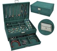 BIBTOO Joyero Grande de Madera con cajón for Guardar Collares, Pendientes y Pulseras, Color Verde.