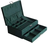 BIBTOO Joyero Multifuncional de Dos Capas con cajón, Estuche de Franela Verde con Cerradura for Guardar Collares, Pendientes, Anillos y Pulseras, Regalo for Mujeres y niñas.