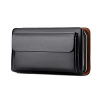 BIBTOO Mens Clutch Bag Handbag Leather Purse Zipper Long Wallet Business Large Hand Clutch(Black)