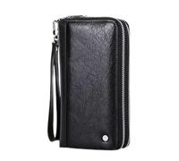BIBTOO Mens Leather Clutch Bag Zipper Long Wallets for Men, Phone Holder Passport Checkbook Wallet with Card Slots(Black)