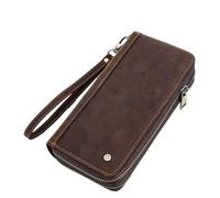 BIBTOO Mens Leather Clutch Bag Zipper Long Wallets for Men, Phone Holder Passport Checkbook Wallet with Card Slots(Brown)