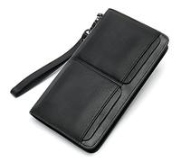 BIBTOO Men's Wallets Men Long Purse Wallet Male Clutch Genuine Leather Zippers Wallet Men Business Wallet Coin Purse(A)