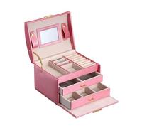 BIBTOO Organizador de Joyas de 3 Capas, joyero de Cuero sintético con Espejo y Cerradura.