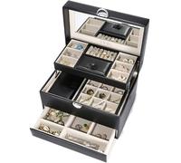 BIBTOO Organizador de Joyas de 3 Capas, joyero de Cuero sintético, Expositor de Joyas, Estuche de Almacenamiento for Pendientes, Anillos y Collares, Estuche de Viaje portátil.