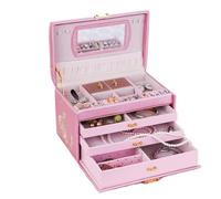 BIBTOO Organizador de Joyas for niñas, joyero con Cerradura, Espejo, Estuche de Almacenamiento for exhibición de Joyas, Estuche de Regalo Intage