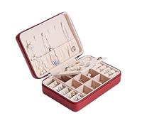 BIBTOO Organizador de Joyas, joyero, Caja de Almacenamiento, portátil, de Viaje, de Cuero, for Anillos, Collares, Pulseras y Pendientes, Color Rojo
