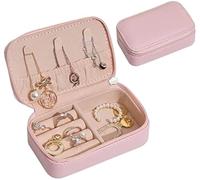 BIBTOO Organizador de Joyas, joyero, Caja de Almacenamiento, portátil, de Viaje, de Cuero, for Anillos, Collares, Pulseras y Pendientes, Organizador de Joyas, Talla S, Rosa