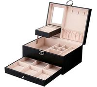 BIBTOO Organizador de Joyas, joyero, joyero, joyero de Cuero de 2 Capas, Estuche for Guardar Joyas con Espejo, Expositor de Pendientes y Anillos, Regalo for Mujer y niña, joyeros for Mujer(2)