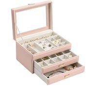 BIBTOO Organizador de Maquillaje de Cuero Artificial, joyero, cajón, Caja de Almacenamiento for Anillos, Pendientes, Collares, Pulseras y Relojes, joyero Multicapa.(1)