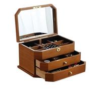 BIBTOO Organizador de Maquillaje, joyero de Madera Multicapa con cajón, Estilo Retro Chino, for Guardar Anillos, Pendientes, Collares y Pulseras, 31 cm.