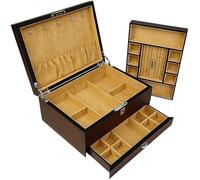 BIBTOO Organizadores de Maquillaje, joyero Retro, Caja de Almacenamiento Multicapa for Anillos, Pendientes, Collares, Pulseras y Relojes, joyero pequeño de Madera de 11,81 Pulgadas.(1)