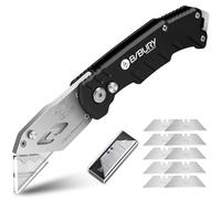 BIBURY Cuchillo universal, cuchillo plegable universal, cúter portátil, cúter con 10 cuchillas extra de acero inoxidable SK5, botón de liberación fácil, clip para cinturón, cambio rápido, para