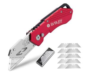 Bibury Cuchillos utilitarios, cuchillo plegable portátil, versión actualizada Cúter, con 10 cuchillas de acero inoxidable SK5, cortador de alfombra de papel retráctil (Rojo)