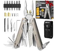 BIBURY Multiherramienta Titanio y Acero Damasco - Alicates Multiusos con Navaja Supervivencia, Tijeras, Sierra Intercambiable y Puntas - EDC Multitool para Camping, Reparar y Regalo Hombre BI2049TI