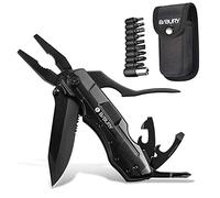 BIBURY Navaja multiuso, Alicates plegables, 5 en 1 Cuchillo plegable supervivencia, Herramienta multiuso inoxidable, Multiherramienta para supervivencia al aire libre, acampar y pescaria- Negro