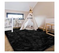 Bibykivn Alfombra Salon Pelo Largo Lavables, 80x160 cm Shaggy Alfombras Dormitorio Modernas, Tapete Antideslizante Comedor Alfombra Grande para Interiores Estar Habitación (Negro, 120x160 cm)