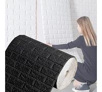 Bibykivn Papel Pintado Autoadhesivo 3D Pared - Efecto Ladrillo de Piedra, Impermeable Grueso Pegatina de Pared, Espuma de Polietileno, para Cuarto de Baño, Dormitorio y Cocina (Negro, 0.7m x 5m)