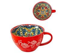 Bibykivn Taza de Sopa de Cerámica 400 ml con Asa, Cuenco de Sopa de Cerámica Pintado a Mano, Resistente al Horno y Microondas - Para Desayuno, Muesli, Postre, Leche, Frutas y Ensalada (YSDE)