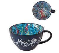 Bibykivn Taza de Sopa de Cerámica 400 ml con Asa, Cuenco de Sopa de Cerámica Pintado a Mano, Resistente al Horno y Microondas - Para Desayuno, Muesli, Postre, Leche, Frutas y Ensalada (GLD)