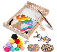 Bibykivn Telar de Madera Niños, DIY Kit de Tela de Tejer de Madera, 29x19cm Maquina de Tejer Madera com Lana de Colores para Principiantes y Niños
