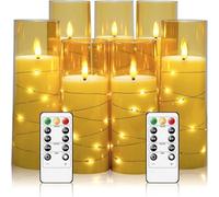Bibykivn Velas LED - 7 Piezas Velas de té LED Velas led Efecto llama - sin llama, Velas de té con Mando a Distancia con Temporizador Automático para Decoración, Bodas, Navidad (Oro)