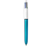 BIC - 1 bolígrafo de 4 colores shine - Cuerpo blanco/azul metalizado - 4 colores clásicos