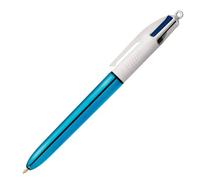 BIC - 1 bolígrafo de 4 colores shine - Cuerpo blanco/azul metalizado - 4 colores clásicos