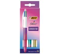 BIC - 1 estuche de 3 bolígrafos de 4 colores clásicos - Decoración gradiente - Punta media: 1 mm