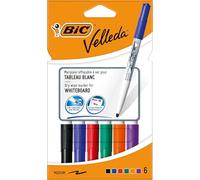 BIC Rotuladores de pizarra blanca Velleda 1741, punta media 4,5 mm, caja 6 colores surtidos