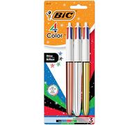 BIC 4 Color Shine - Bolígrafo retráctil, punta media de 0.039 pulgadas, 3 unidades