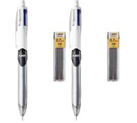 BIC 4 Colores Bolígrafo de Punta Media (1,0mm) Multifunción 3+1HB con 12 minas de Recambio 0,7mm - Colores Surtidos - Ideal para profesionales (Paquete de 2)