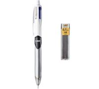 BIC 4 Colores Bolígrafo de Punta Media (1,0mm) Multifunción 3+1HB con 12 minas de Recambio 0,7mm - Colores Surtidos - Ideal para profesionales