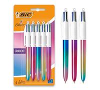 BIC 4 Colores Gradient Bolígrafo Retráctil de Punta Media (1,0 mm) - Diseños de Cuerpo con Degradado Tricolor, Pack de 5