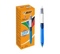 BIC 4 Colores Grip Bolígrafo Retráctil Punta Media (1,0 mm) - Caja de 12 Unidades (8871361)